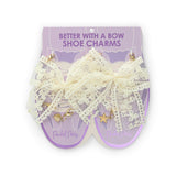 Packed Party Lace Bows and Gold Charms Shoe Charm Set 5pc - Lace Bow, Gold Star, Heart Charm, and Beaded Flower with Lobster Clips for Sneakers, 2.75x3.3 Inch