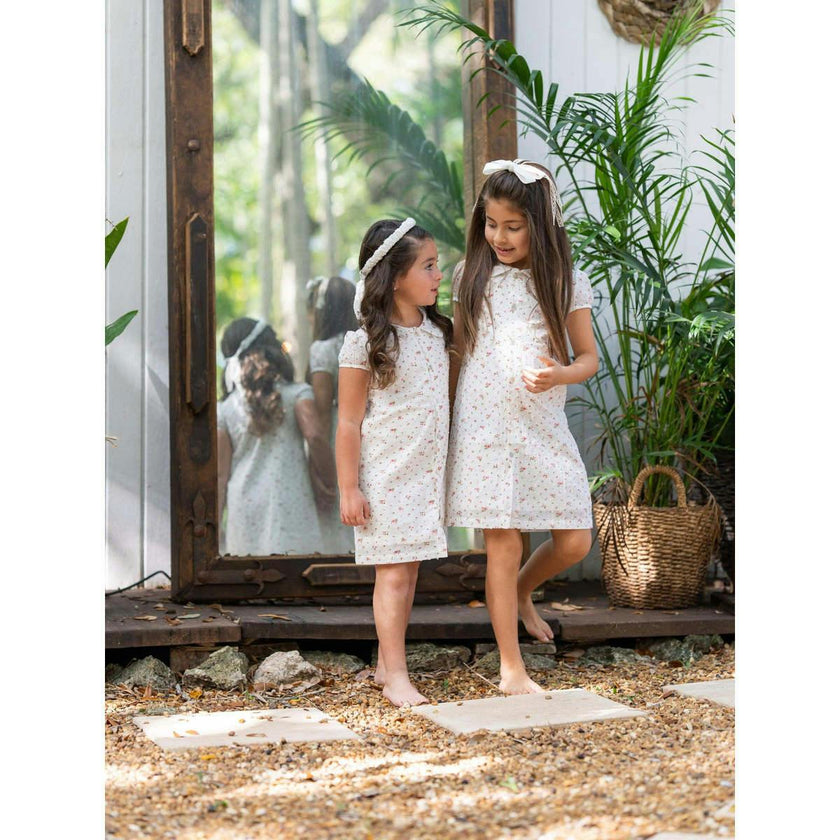 Clipdot Floral Peter Pan Collar Short Puff Sleeve Dress