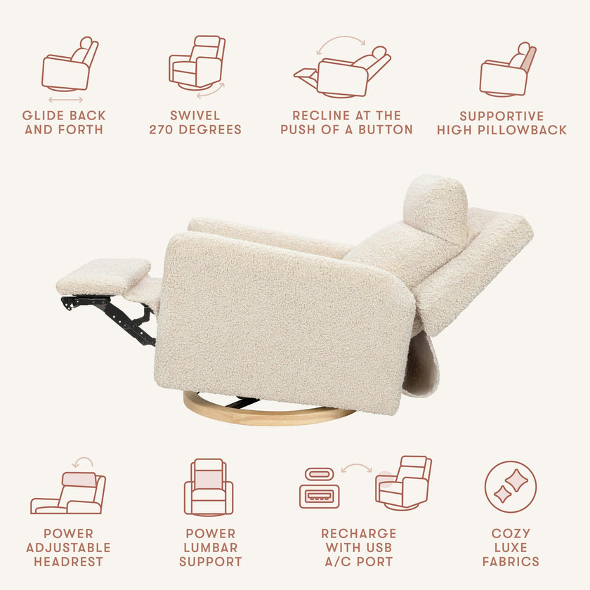 Babyletto Sigi Pro Power Recliner and Swivel Glider with Power Adjustable Headrest and Lumbar Support