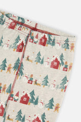 Organic Cotton Two Piece Christmas Pajama Set Beige Christmas Print