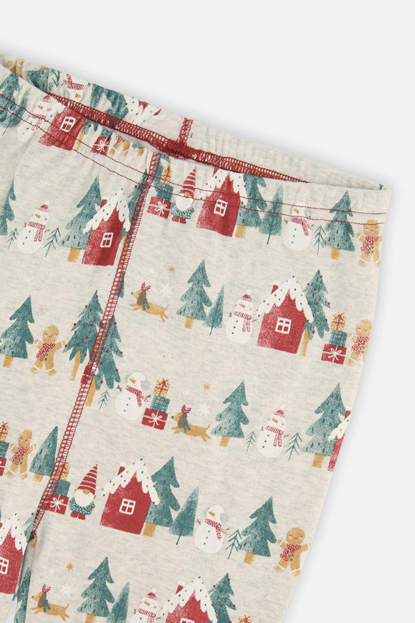 Organic Cotton Two Piece Christmas Pajama Set Beige Christmas Print