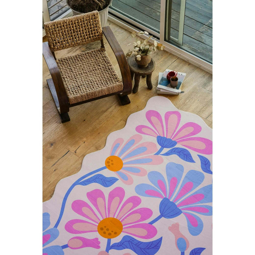 Lavender Base Purple Floral Wavy Rug by Jessica Miller