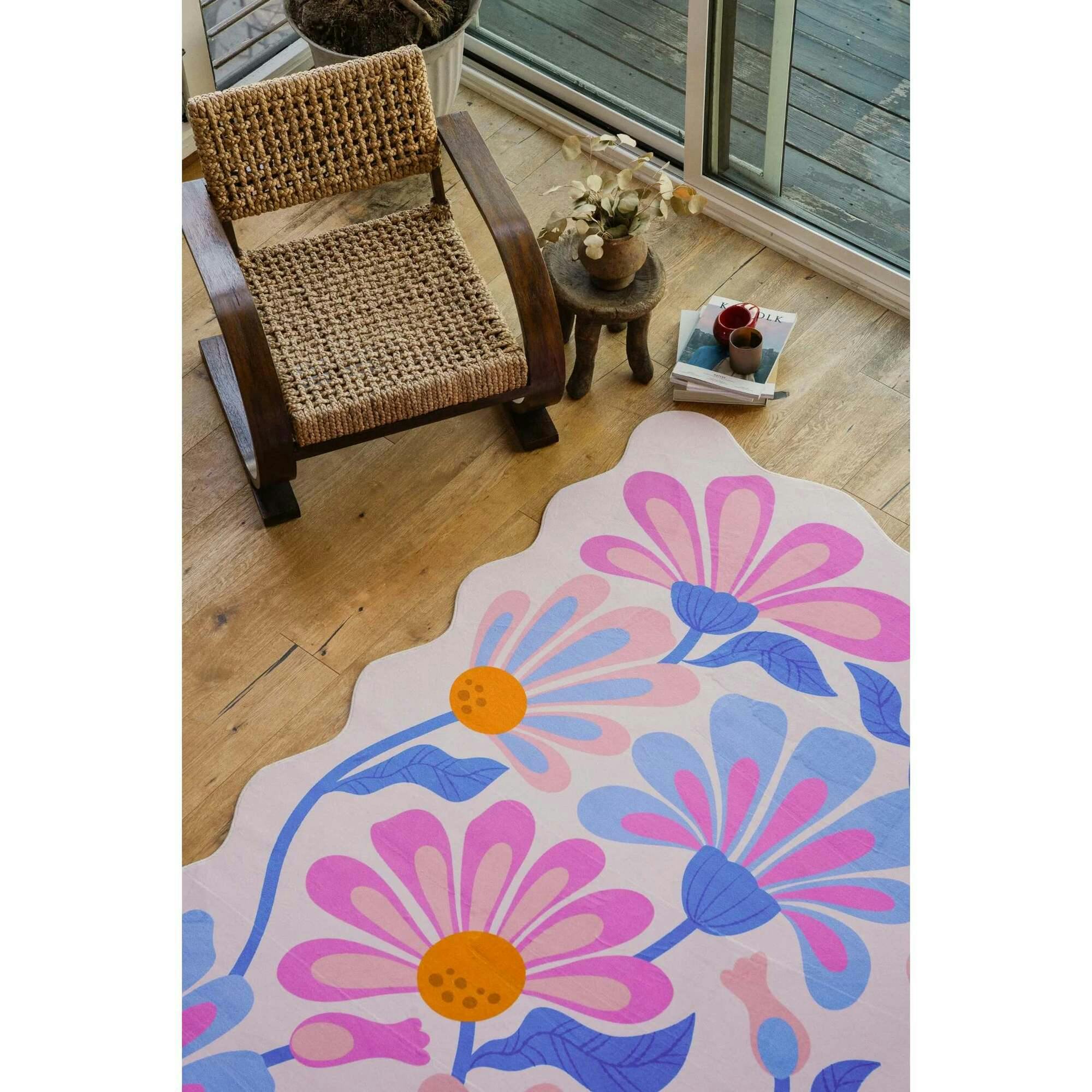 Lavender Base Purple Floral Wavy Rug by Jessica Miller