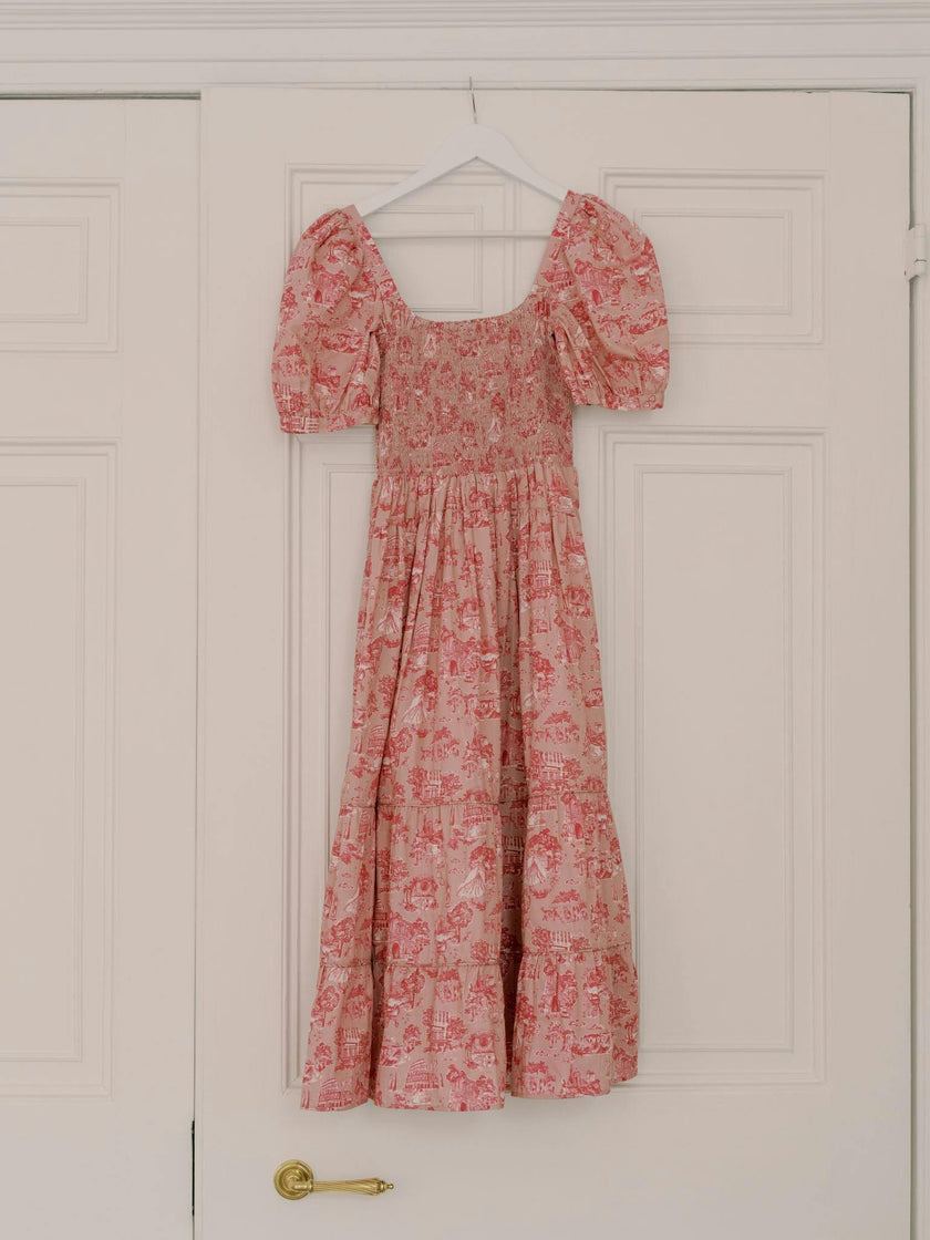 Nicky Hilton x La Coqueta Pink Toile de Jouy London Women Long Dress