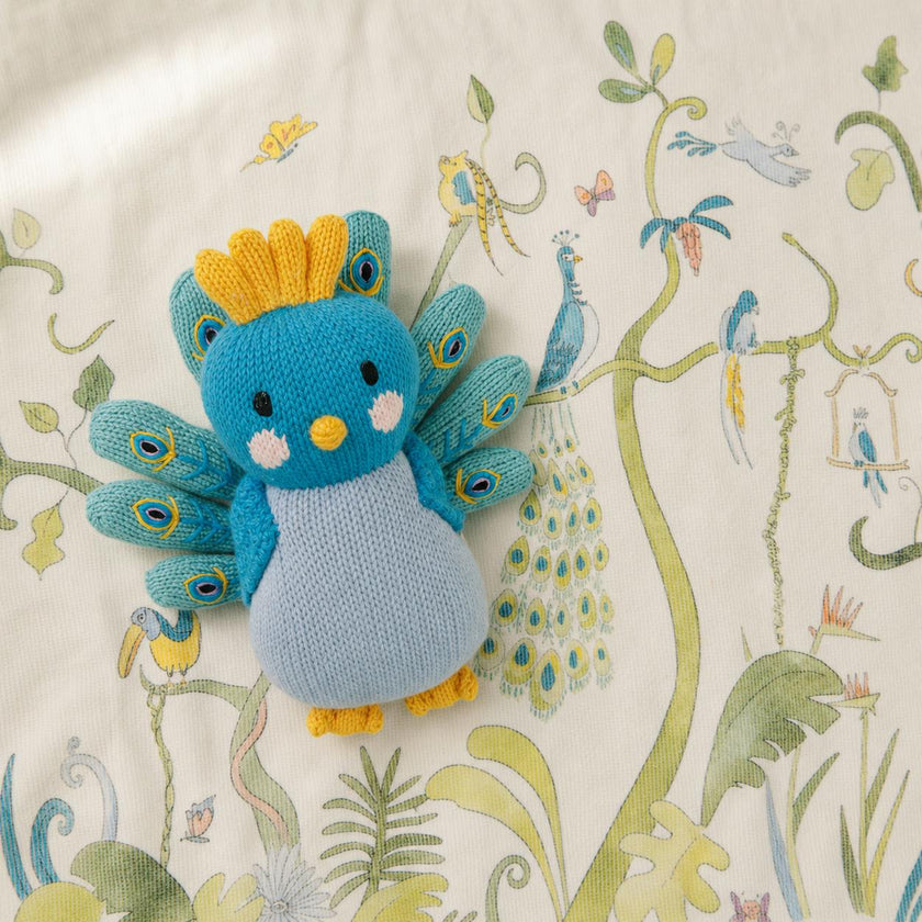 Children's Gift Set: Tropical Chinoiserie Swim Poncho and Violet the Peacock Knit Doll
