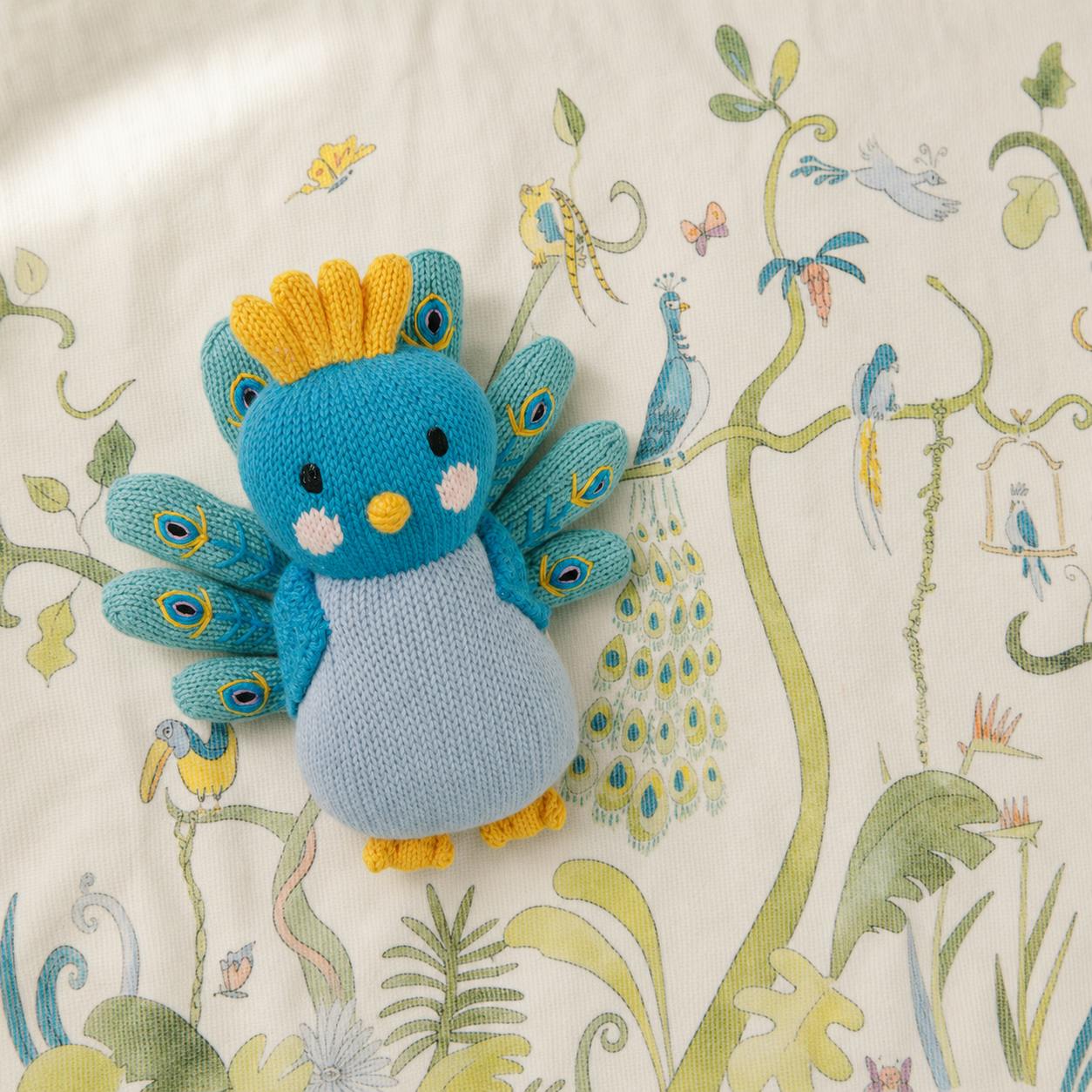 Children's Gift Set: Tropical Chinoiserie Swim Poncho and Violet the Peacock Knit Doll