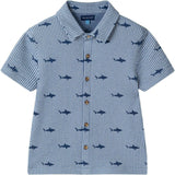 Boys Short Sleeve Cabana Set | Navy Stripe Shark