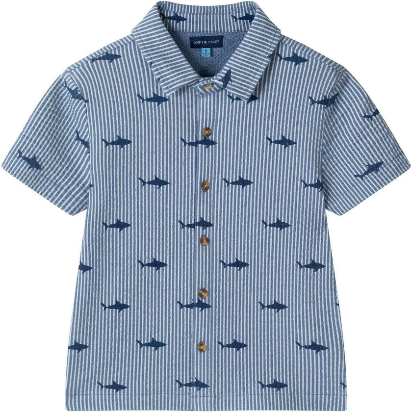 Boys Short Sleeve Cabana Set | Navy Stripe Shark