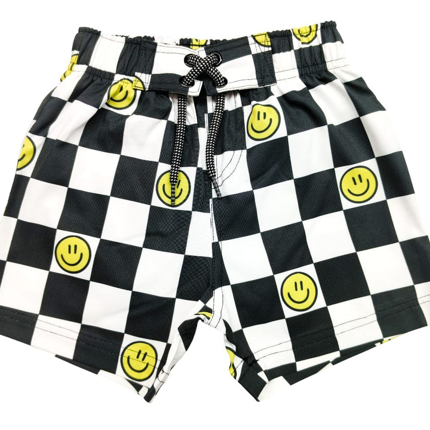 Kids Swim Board Shorts - Check Smile