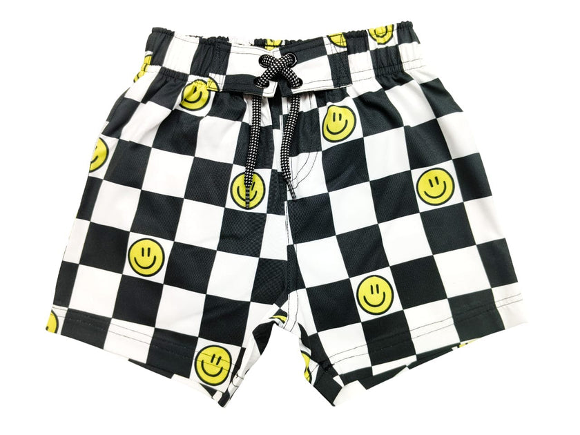 Kids Swim Board Shorts - Check Smile