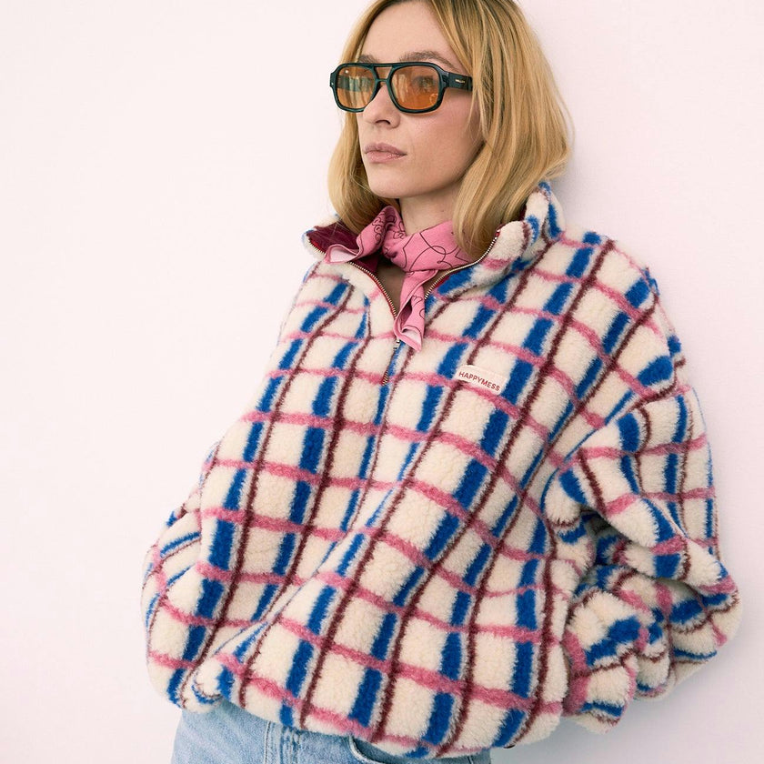 adult merino wool kangaroo jacket - pink & cobalt