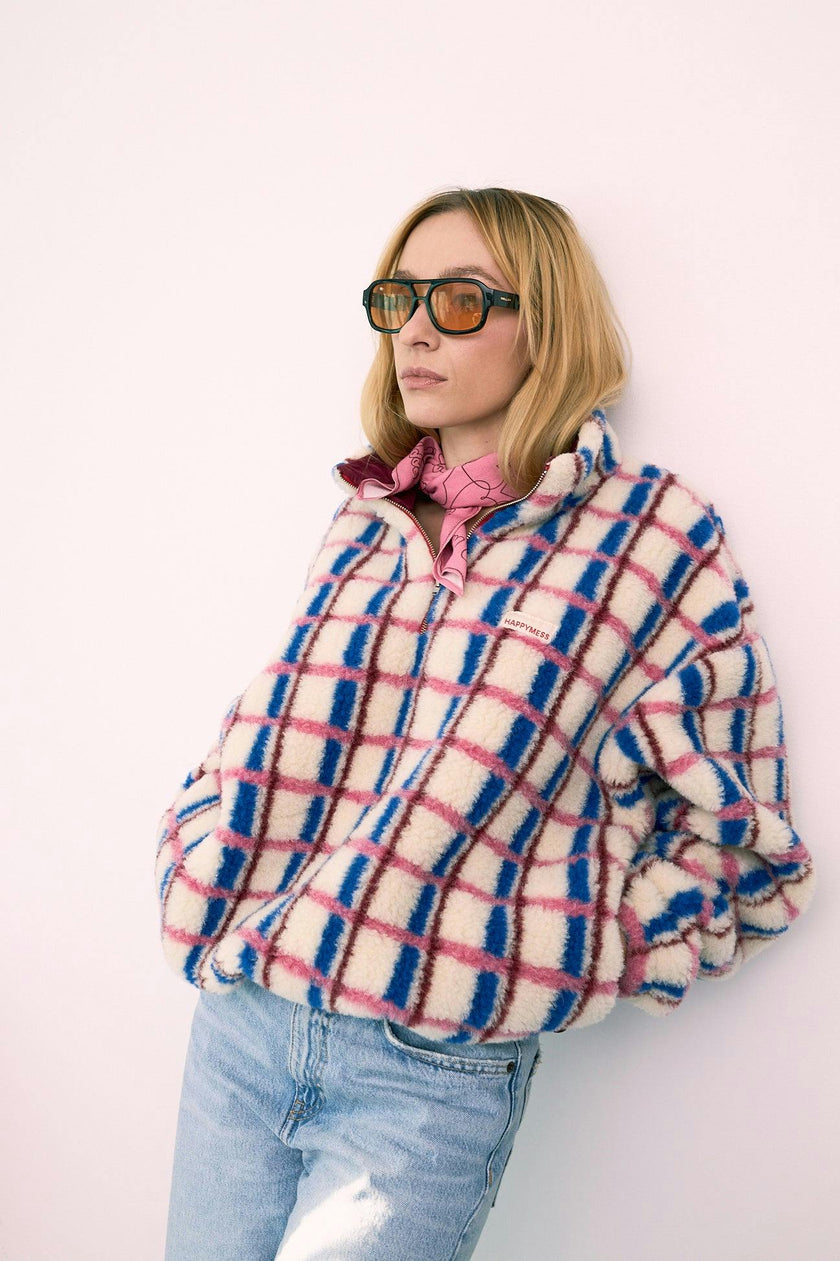 adult merino wool kangaroo jacket - pink & cobalt