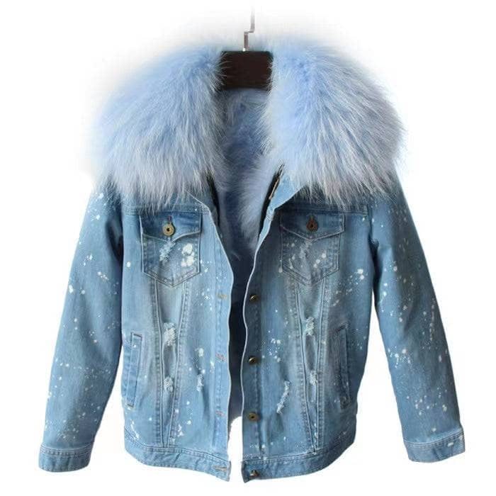 Women’s Ombre Fur Denim Jacket Grey