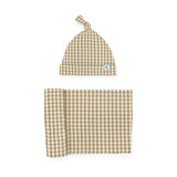 Stretch Knit Swaddle and Hat Set - Cinnamon Gingham