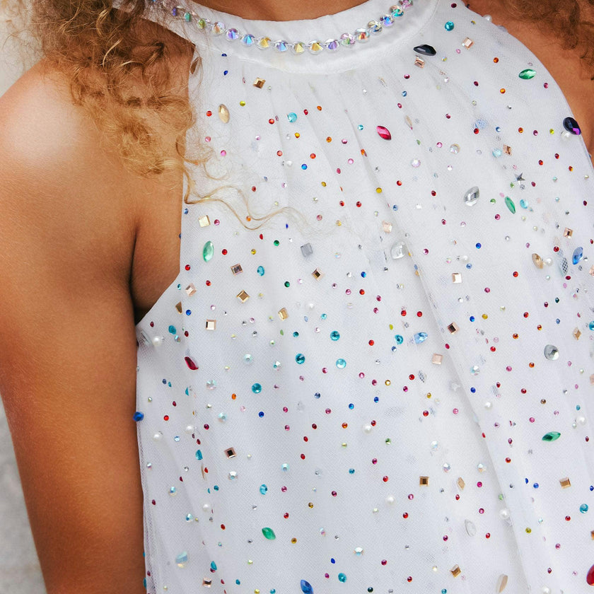 Rainbow Crystal Gem Halter Neck Sleeveless Dress