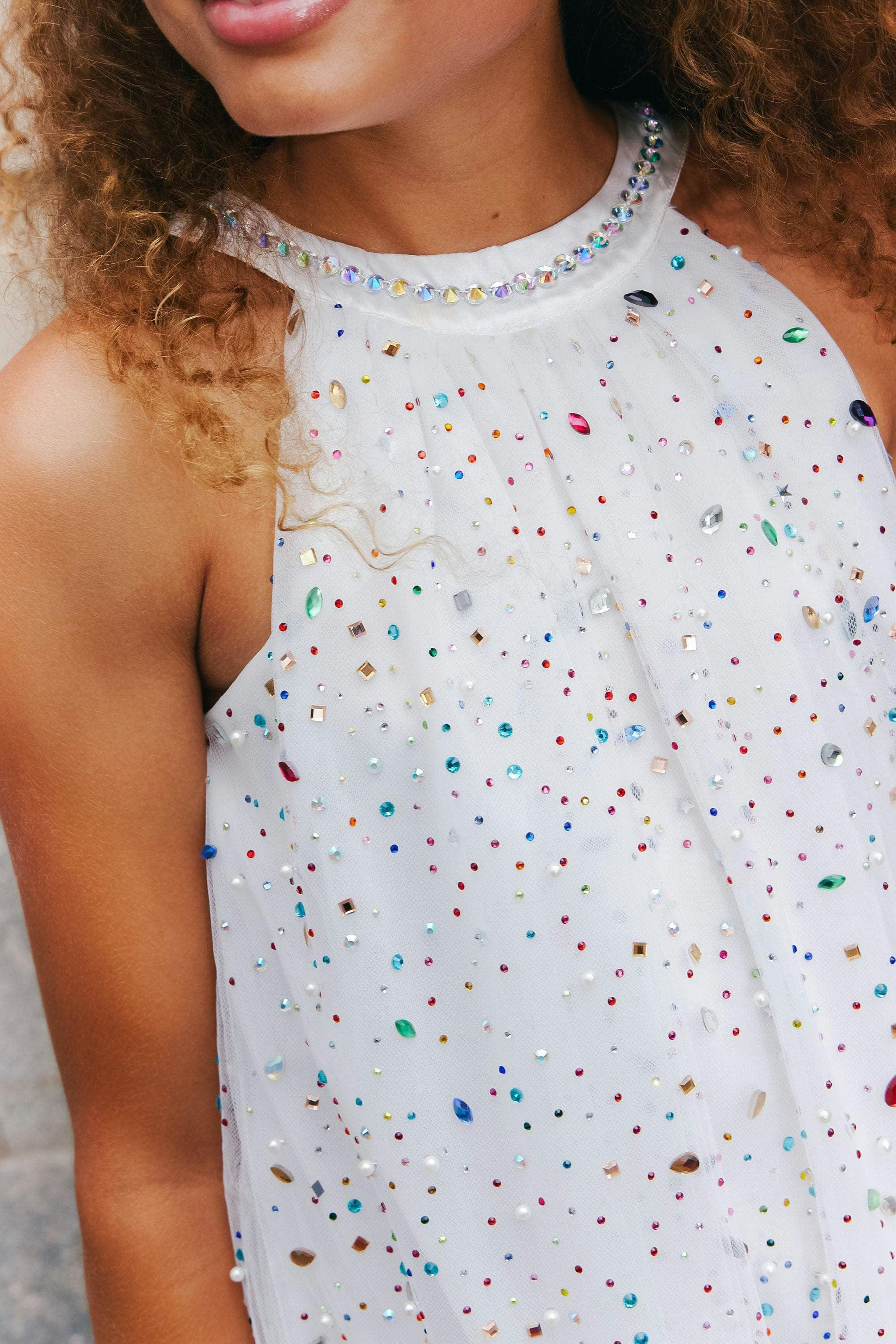 Rainbow Crystal Gem Halter Neck Sleeveless Dress