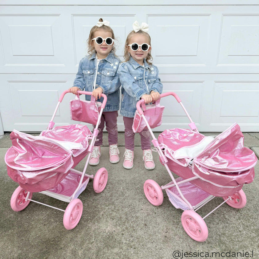 Olivia's Little World Baby Doll Glitter Pink Pram with Cover