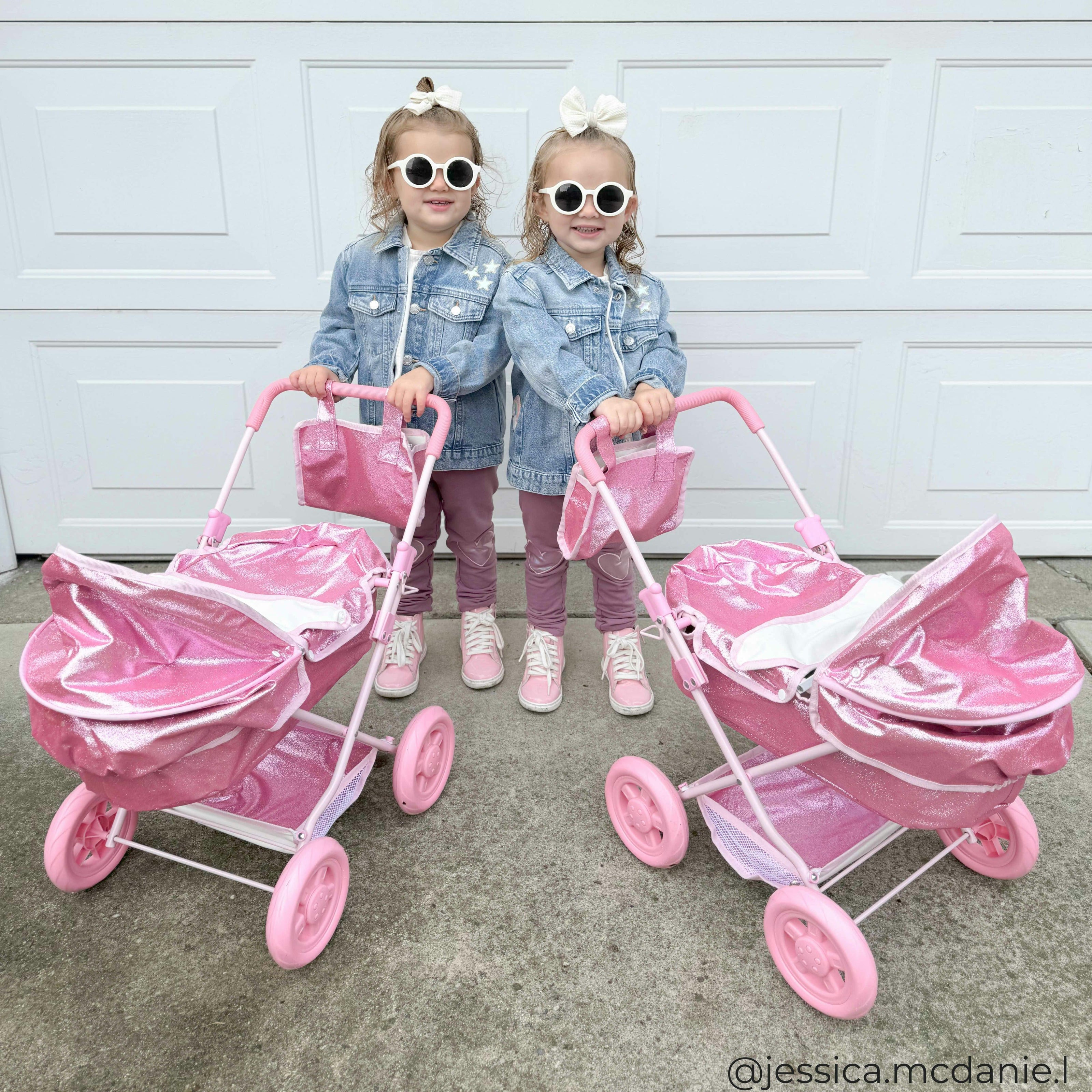 Olivia's Little World Baby Doll Glitter Pink Pram with Cover