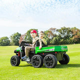 24V 6 Wheeler Freddo Tractor Trailer 2 Seater Ride-on with Dump Cart and Parental Remote