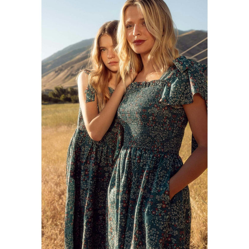 Rayna Dress in Teal Ribboned Garden
