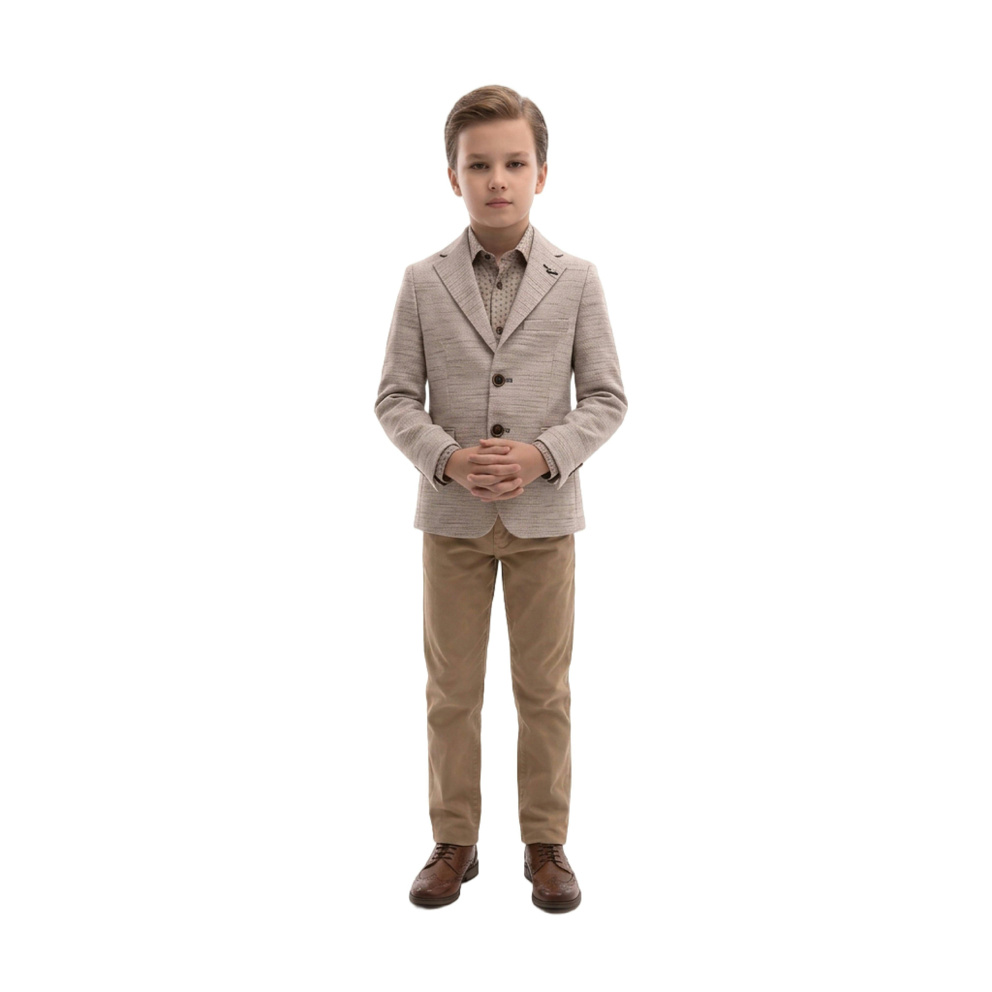 Beige Tweed Peak Lapel Blazer