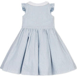 Ruffle Sleeve Linen Dress with Peter Pan Collar, Blue