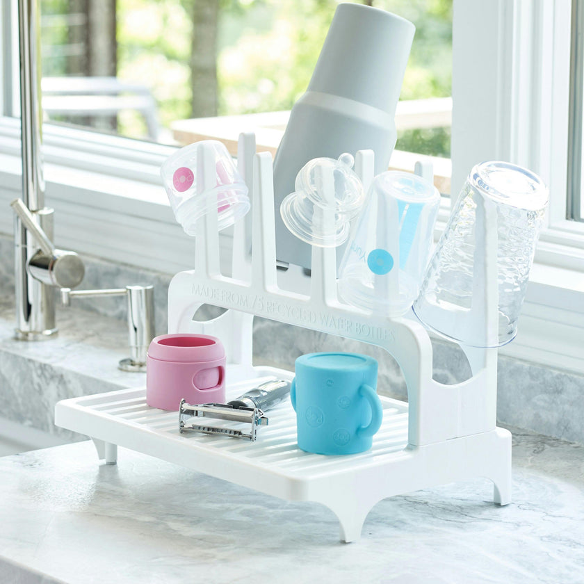 PopYum 9 oz Pink Formula Making Baby Bottle 3-Pack with White Drying Rack Bundle