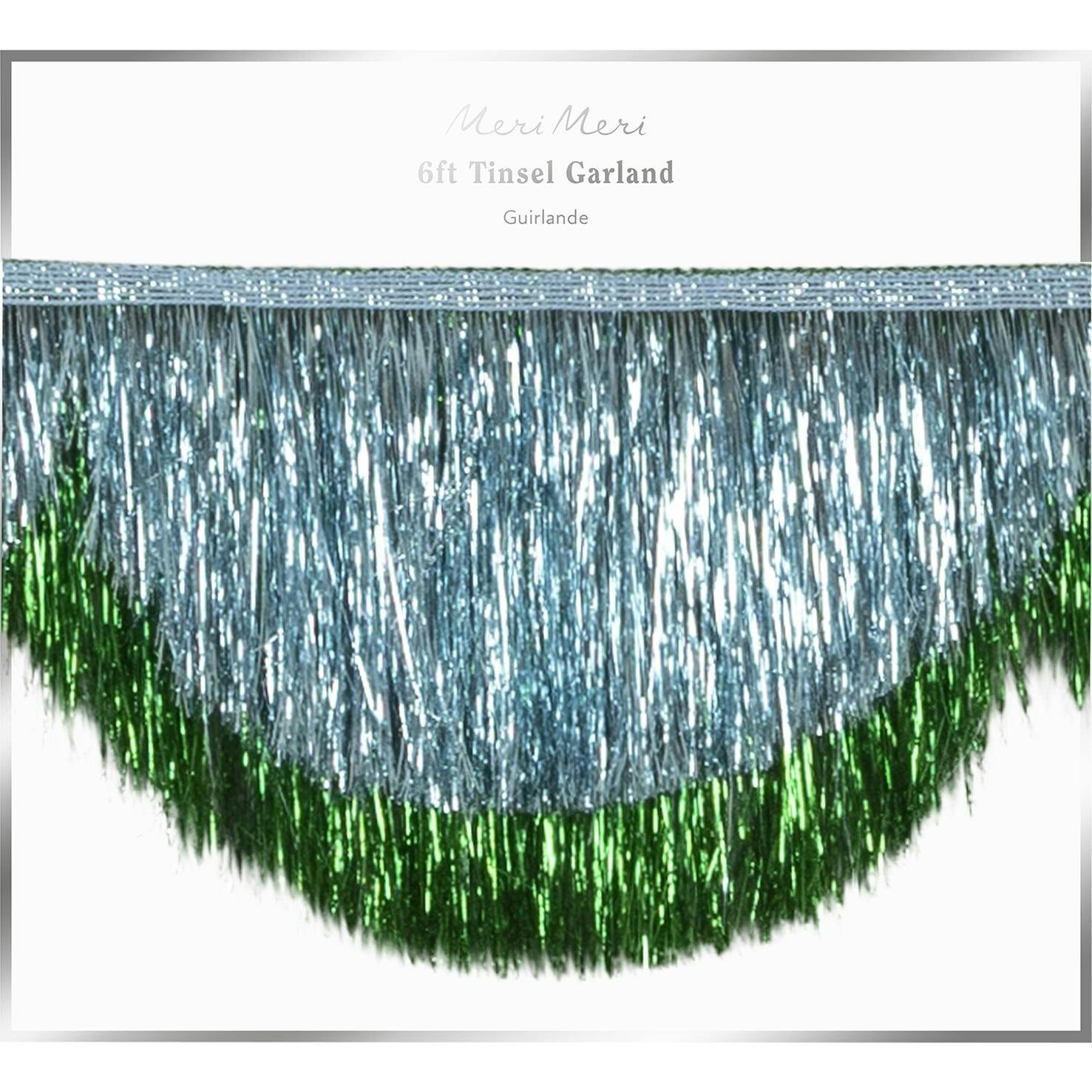 Blue Tinsel Scallop Garland