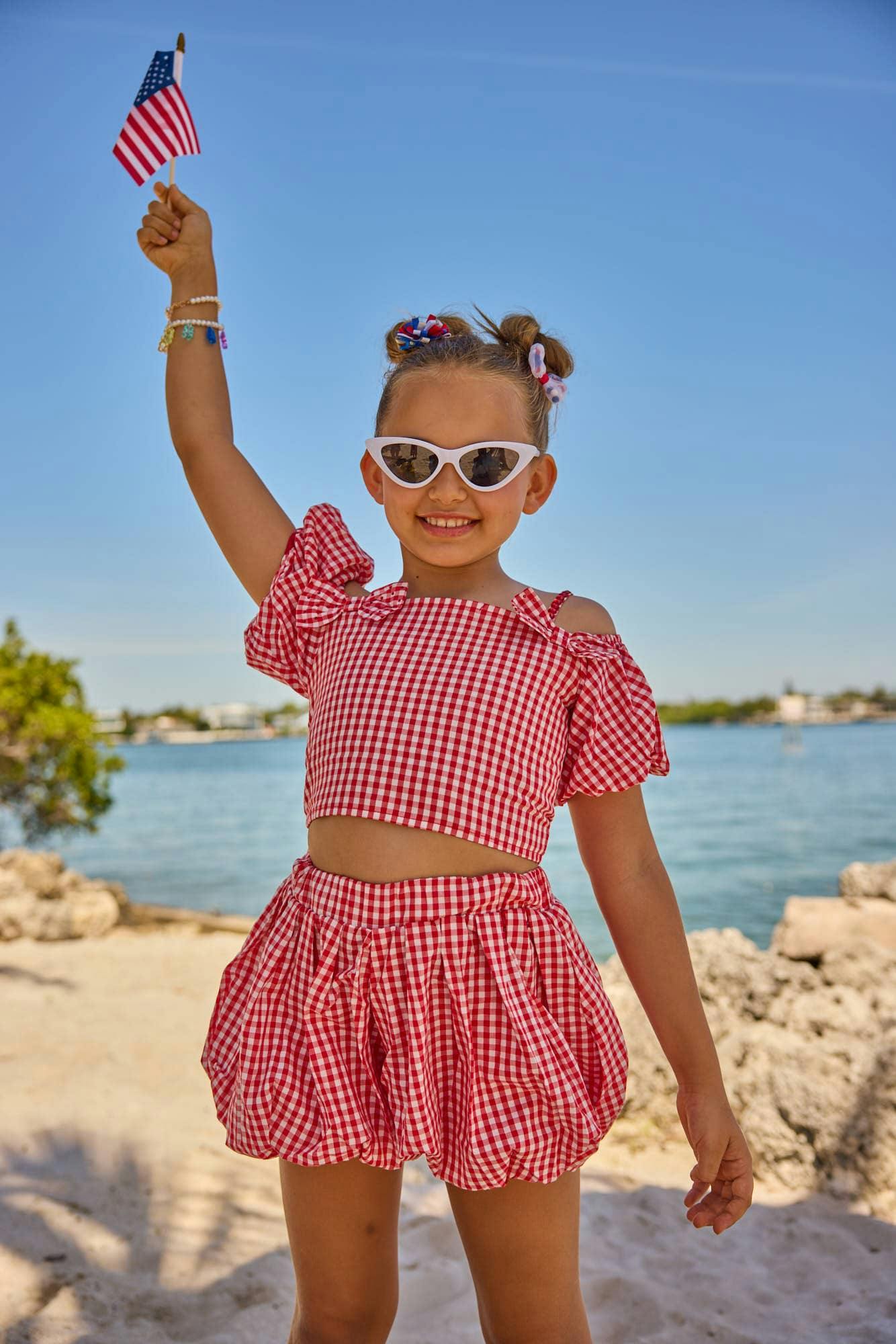 Plaid Bow Bubble Skort Set
