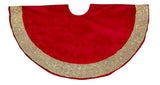 Red Velvet Christmas Tree Skirt Hand Beaded Gold Border - 60" / 72"