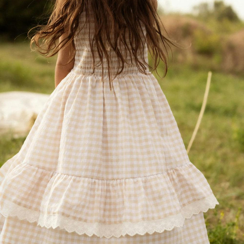 Mini Presley Sleeveless Dress in Cream Gingham