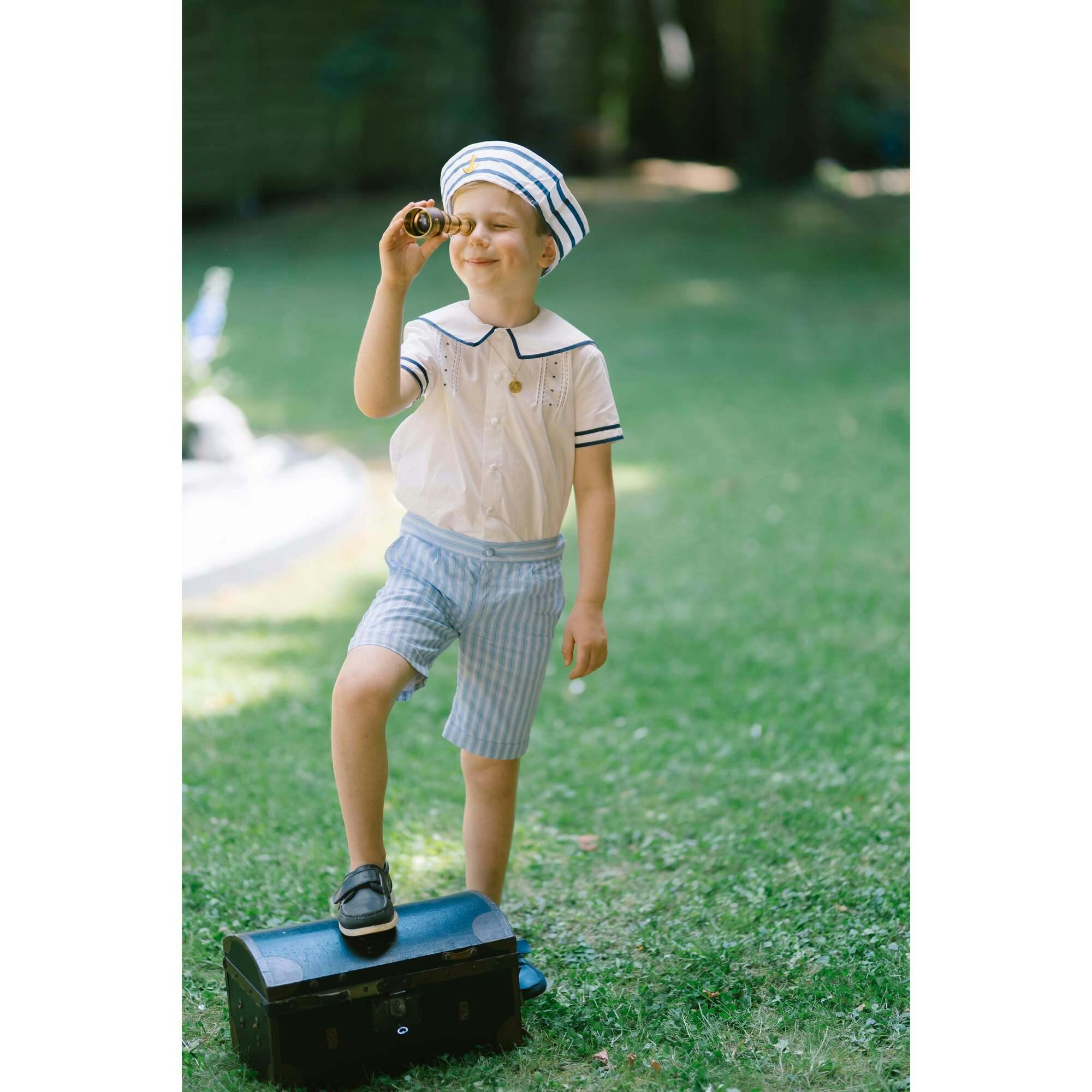William Blue Stripe Sailor Shirt & Shorts Set