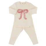 Pink Velvet Ruffle Bow Baby Rib 2pc Set