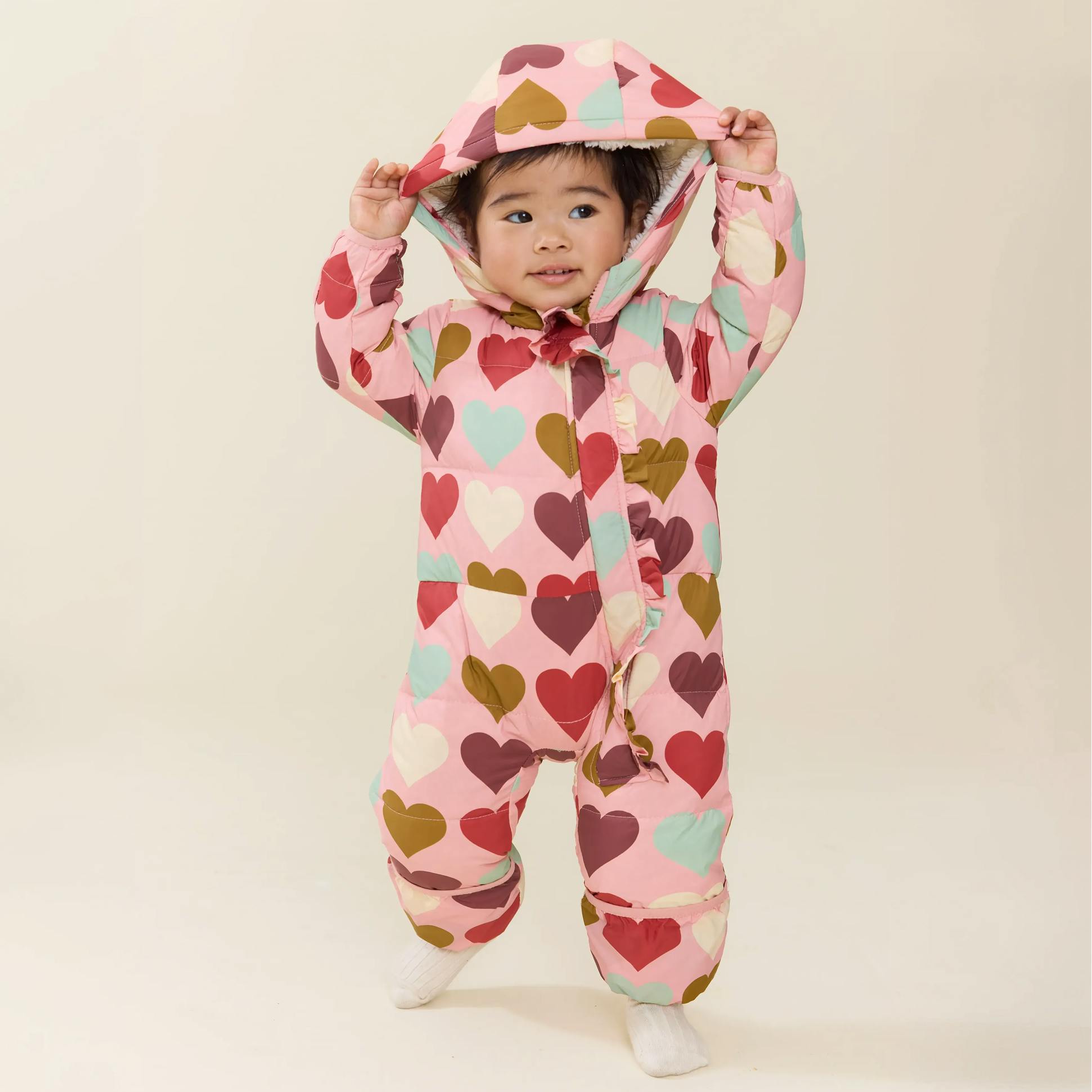 Baby Girls Ruffle Snowsuit - Multi Harvest Hearts