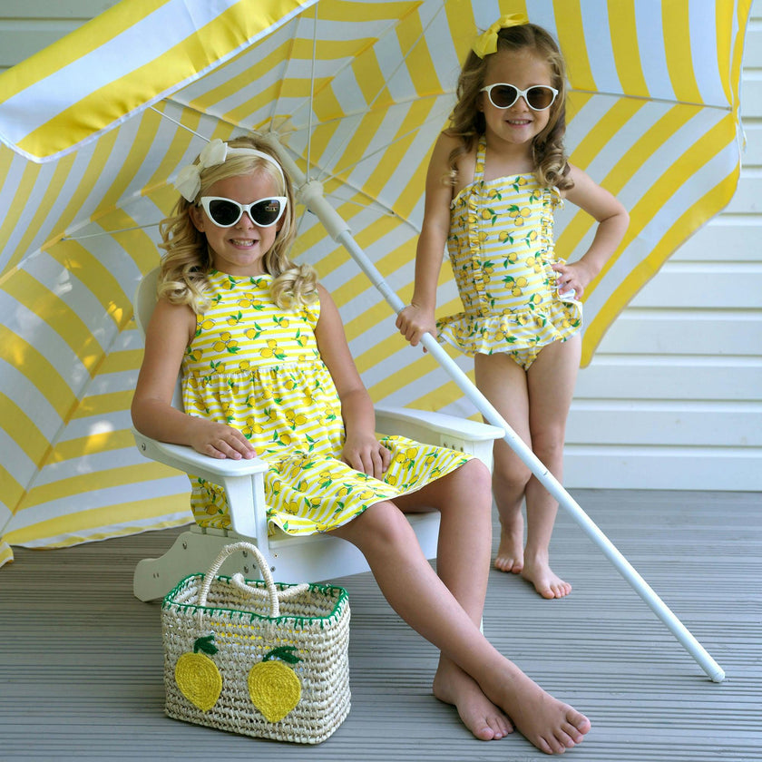 Lemon Stripe Ruched Swimsuit