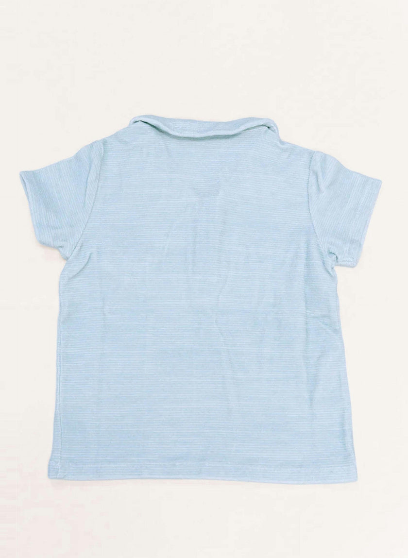 Dax French Terry Polo - Misty Blue Stripe