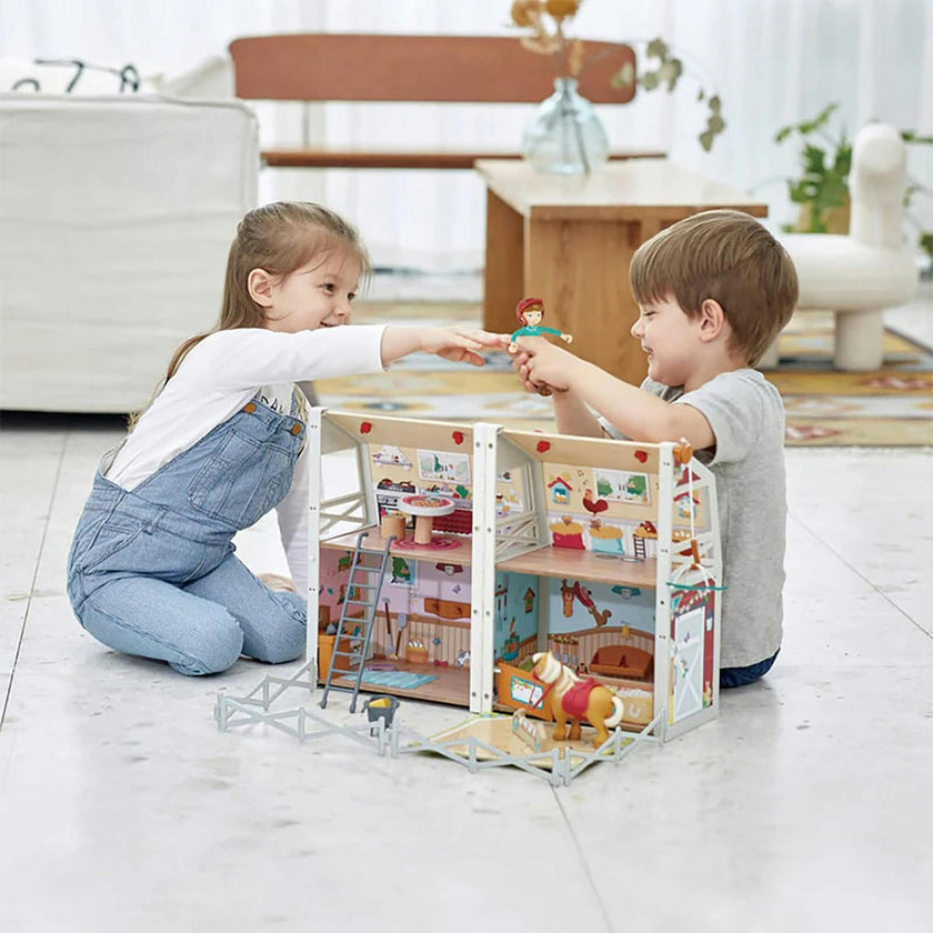 Hape: Club Ranch - Wooden 2 Level Barn Dollhouse