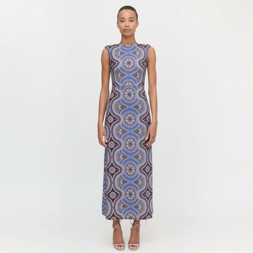 The Sloane Dress - Brown Cobalt Medallion