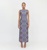 The Sloane Dress - Brown Cobalt Medallion