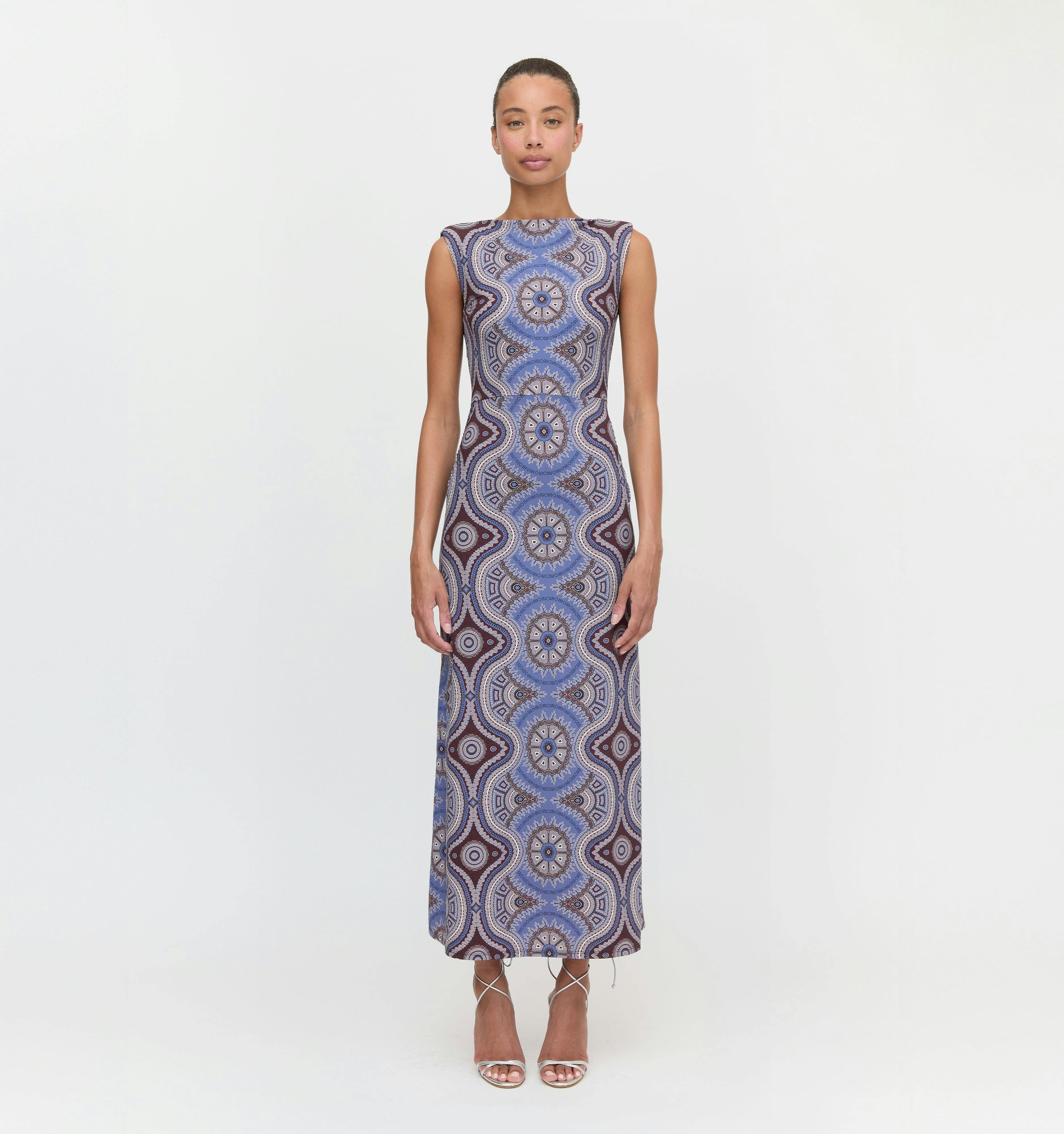 The Sloane Dress - Brown Cobalt Medallion