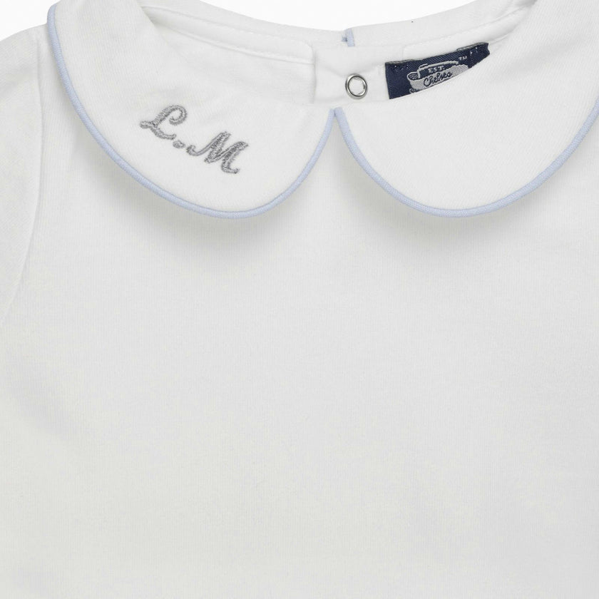 Baby Short-Sleeved Milo Bodysuit in White/Blue