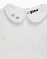 Baby Short-Sleeved Milo Bodysuit in White/Blue