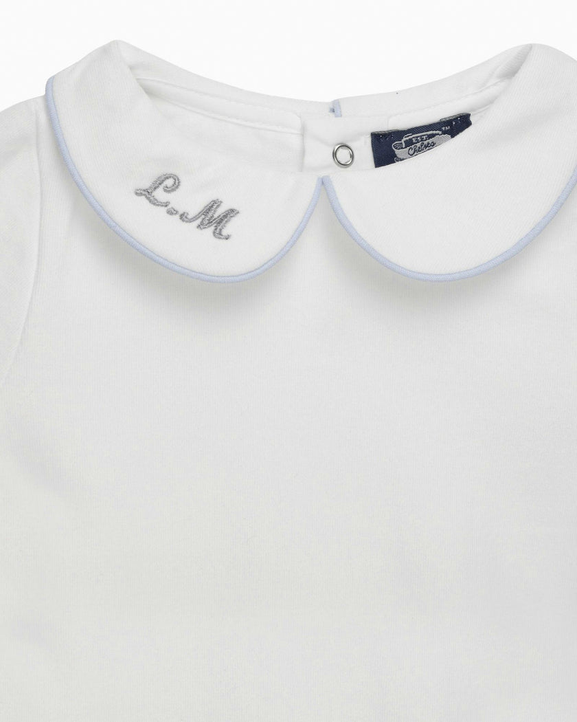 Baby Short-Sleeved Milo Bodysuit in White/Blue