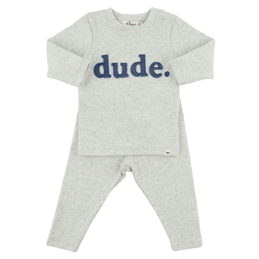 Denim "dude" Ribbed Applique L/S 2pc Set