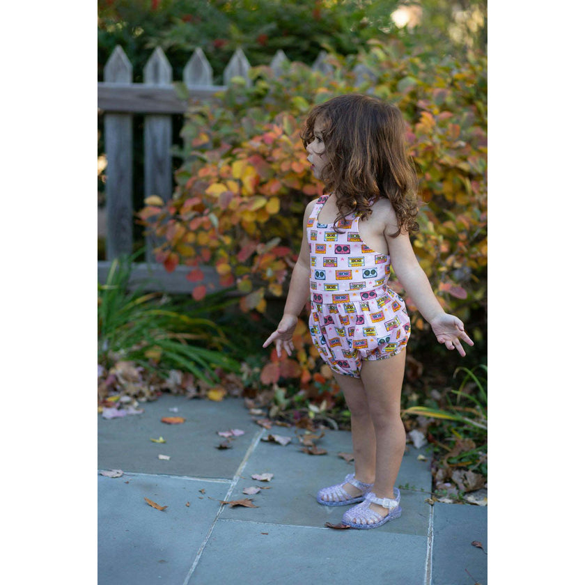 Cross Back Bubble Romper in Cassettes/Stars