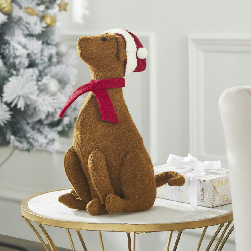 Brown Lab Santa Hat Christmas Tree Topper Hand Felted Wool
