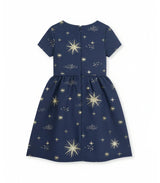 Eryna Girl Dress, French Jacquard - Navy Gold Stars
