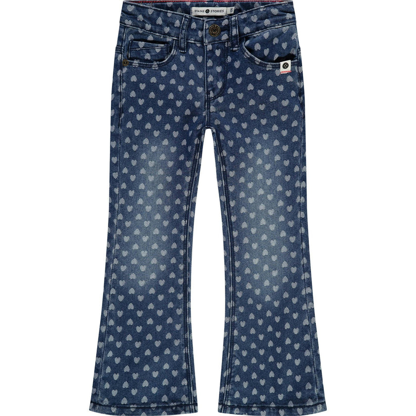 Heart Print Flared Denim Pants