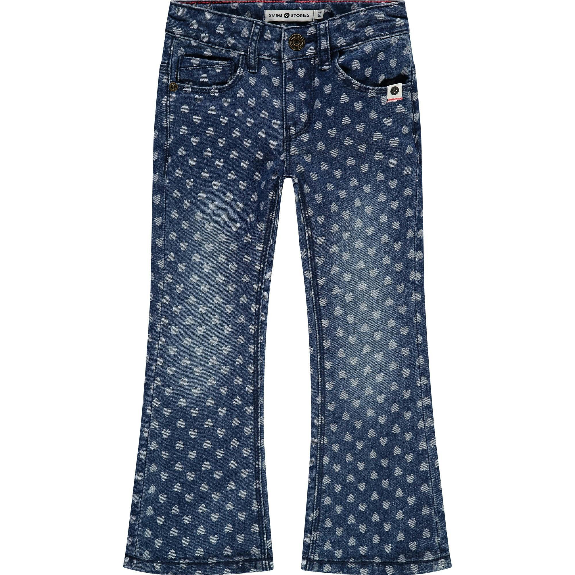 Heart Print Flared Denim Pants