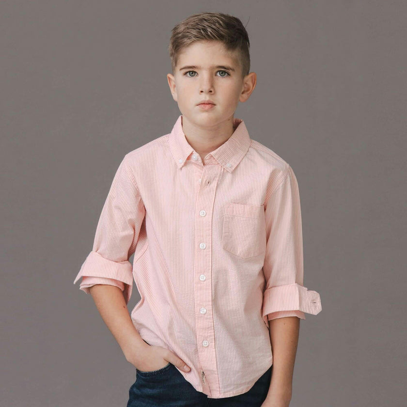 Organic Long Sleeve Seersucker Shirt, Pink